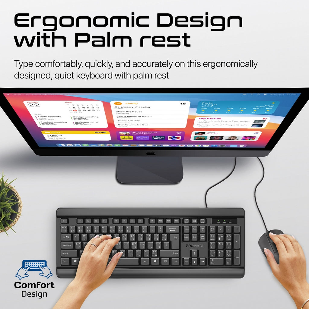 Wireless Keyboard And Mouse Rechargeable Full-size 2400 Dpi Ergonomic  Design