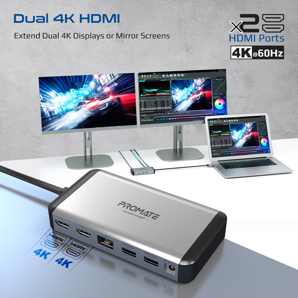 Promate VersaHub-MST Hub USB-C 13 en 1 Multipantalla HDMI Dual 60Hz