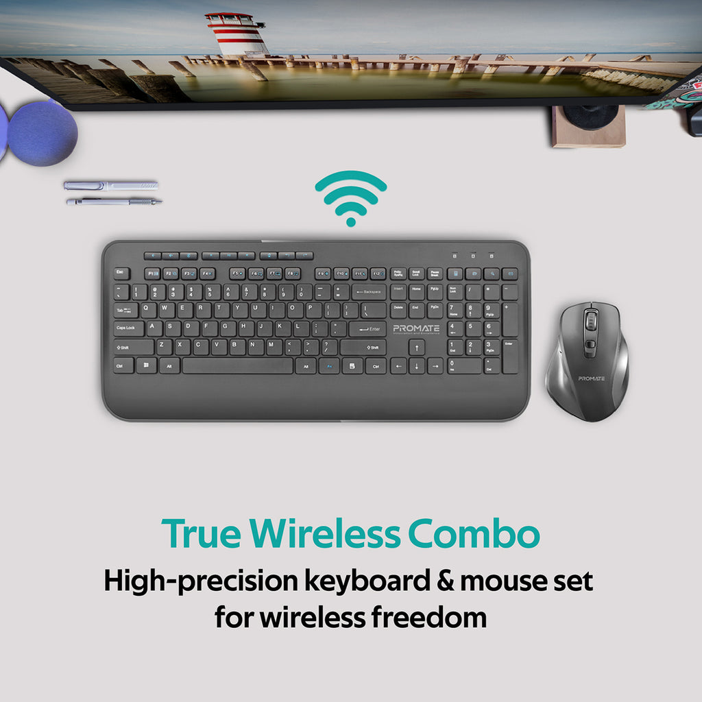 Promate Procombo-12 Sleek Profile Full Size Wireless Keyboard & Mouse –