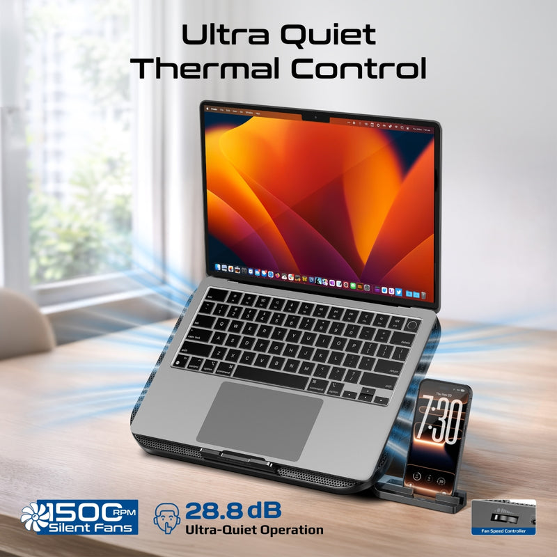 Multi-Level Laptop Cooling Pad with 3 Silent Fans & Phone Stand