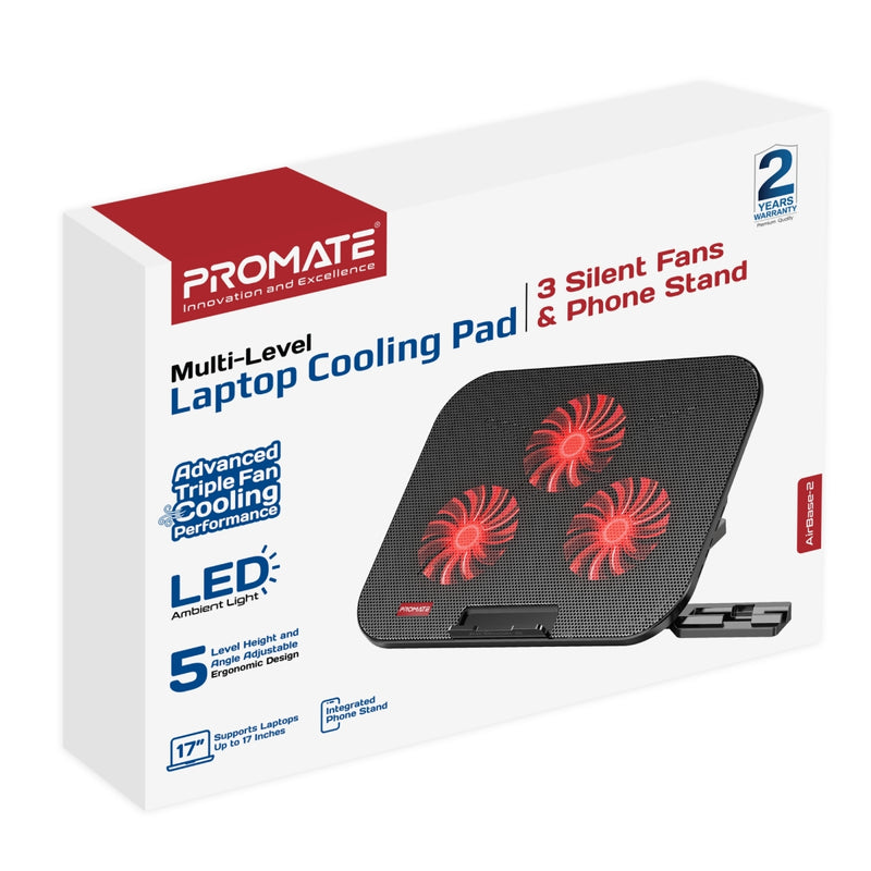 Multi-Level Laptop Cooling Pad with 3 Silent Fans & Phone Stand