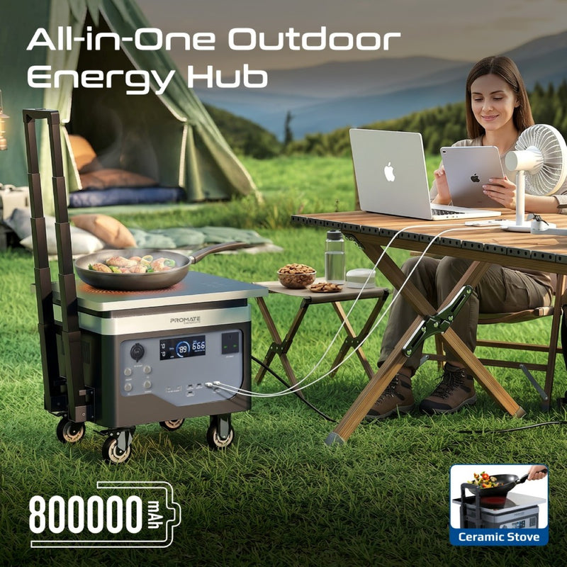 2400W/2560Wh LiFePO4 Power Station with Detachable Stove, Smart Display & Built-In Speaker