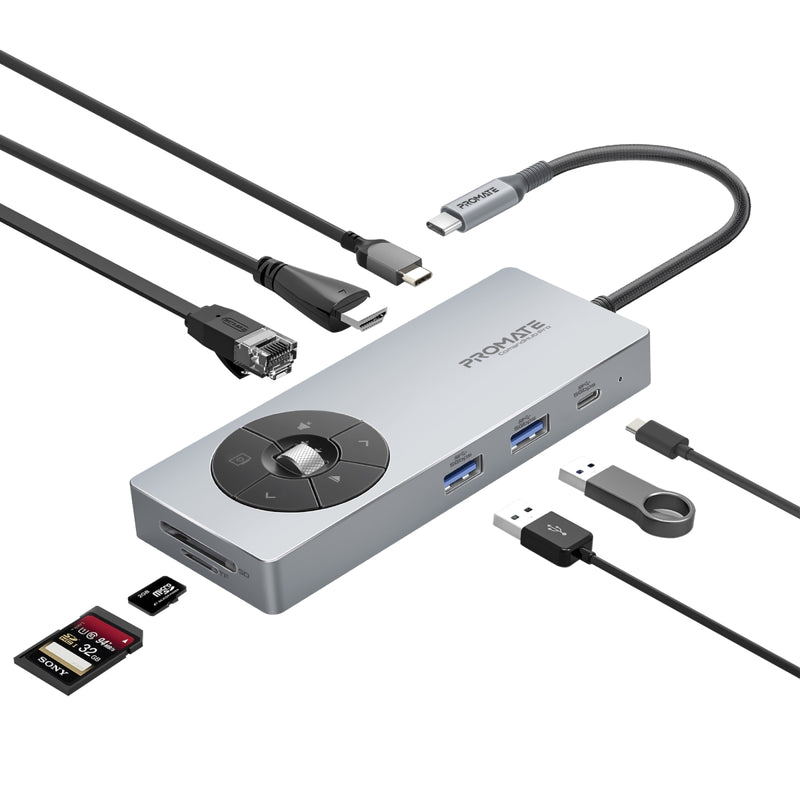 14-in-1 Highspeed Multiport USB-C Hub with 100W PD Passthrough & Multimedia Controls-