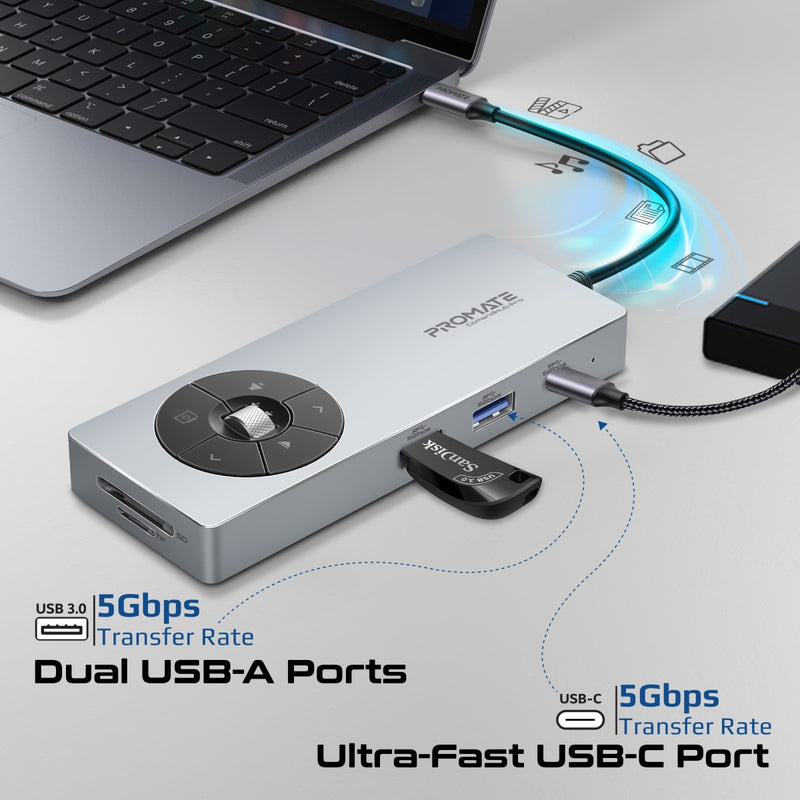 14-in-1 Highspeed Multiport USB-C Hub with 100W PD Passthrough & Multimedia Controls-