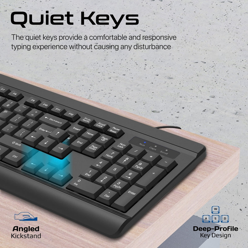 Quiet Keys Wired Keyboard and 1200 DPI Mouse – Promate Technologies