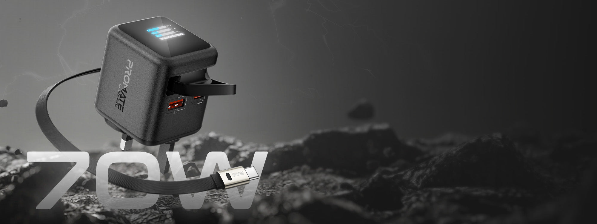 70W GaNFast™ Wall Charger w/ Retractable USB-C Cable