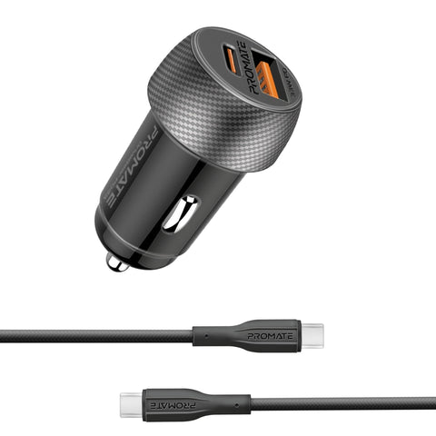 33W Power Delivery Dual Port Car Charger Combo with 60W Fast Charging USB-C cable