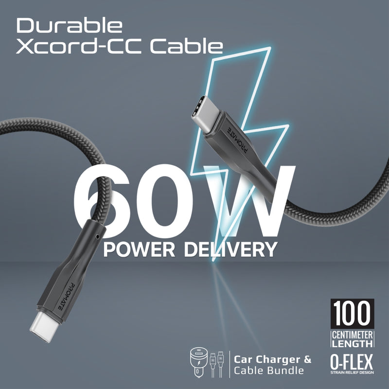 33W Power Delivery Dual Port Car Charger Combo with 60W Fast Charging USB-C cable