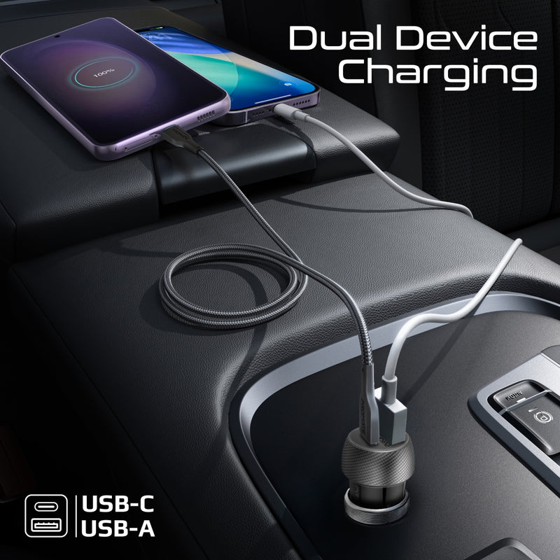 33W Power Delivery Dual Port Car Charger Combo with 60W Fast Charging USB-C cable
