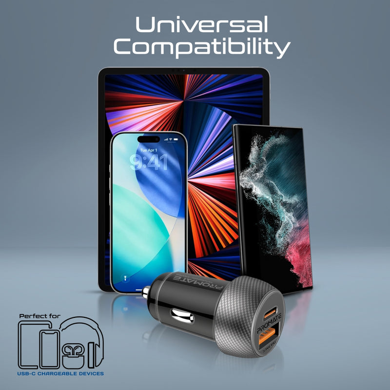 33W Power Delivery Dual Port Car Charger Combo with 60W Fast Charging USB-C cable