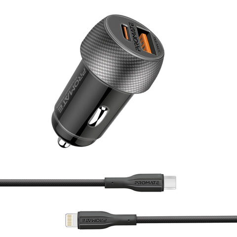 33W Power Delivery Dual Port Car Charger Combo with Ultra-Fast USB-C to Lightning cable