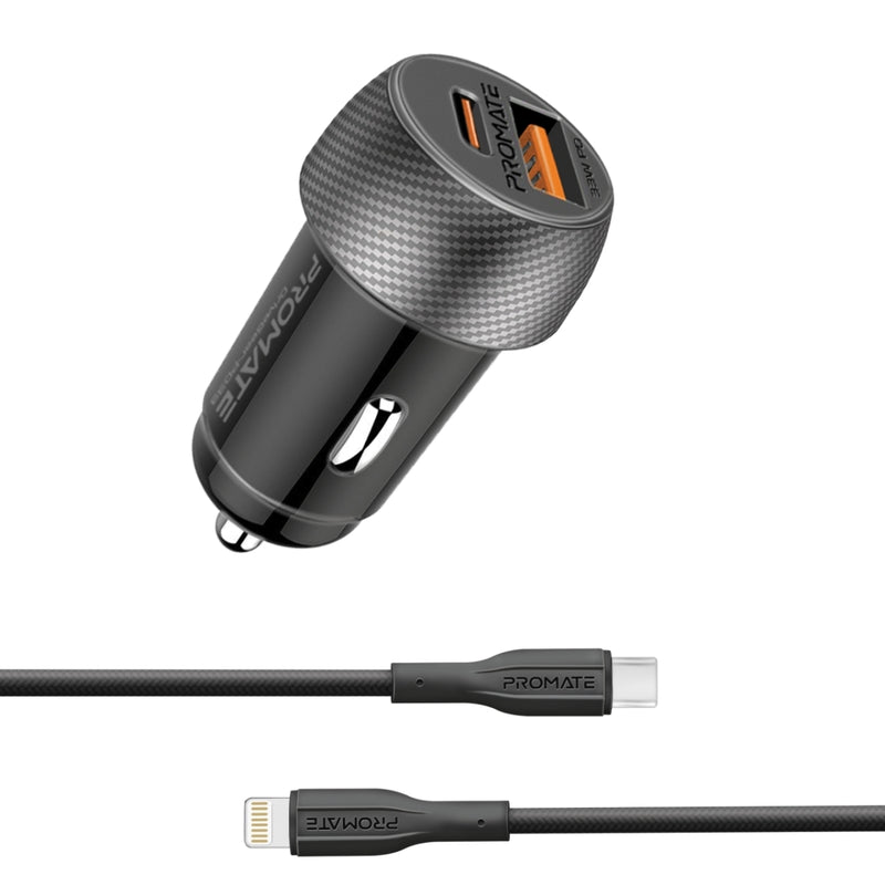 33W Power Delivery Dual Port Car Charger Combo with Ultra-Fast USB-C to Lightning cable
