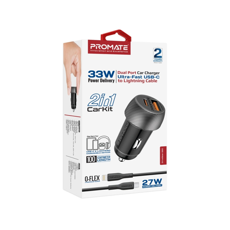 33W Power Delivery Dual Port Car Charger Combo with Ultra-Fast USB-C to Lightning cable
