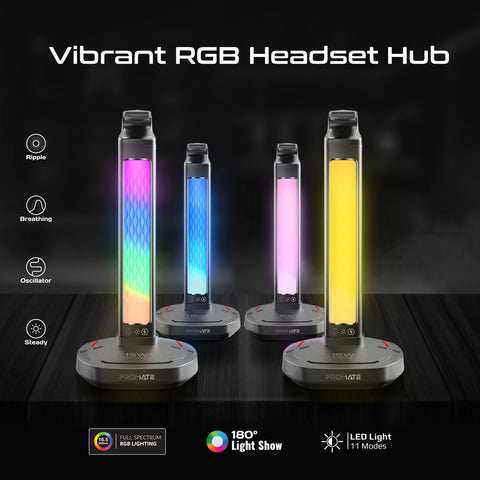 Multifunctional RGB Headset Stand with 15W Wireless Charger & USB Hub