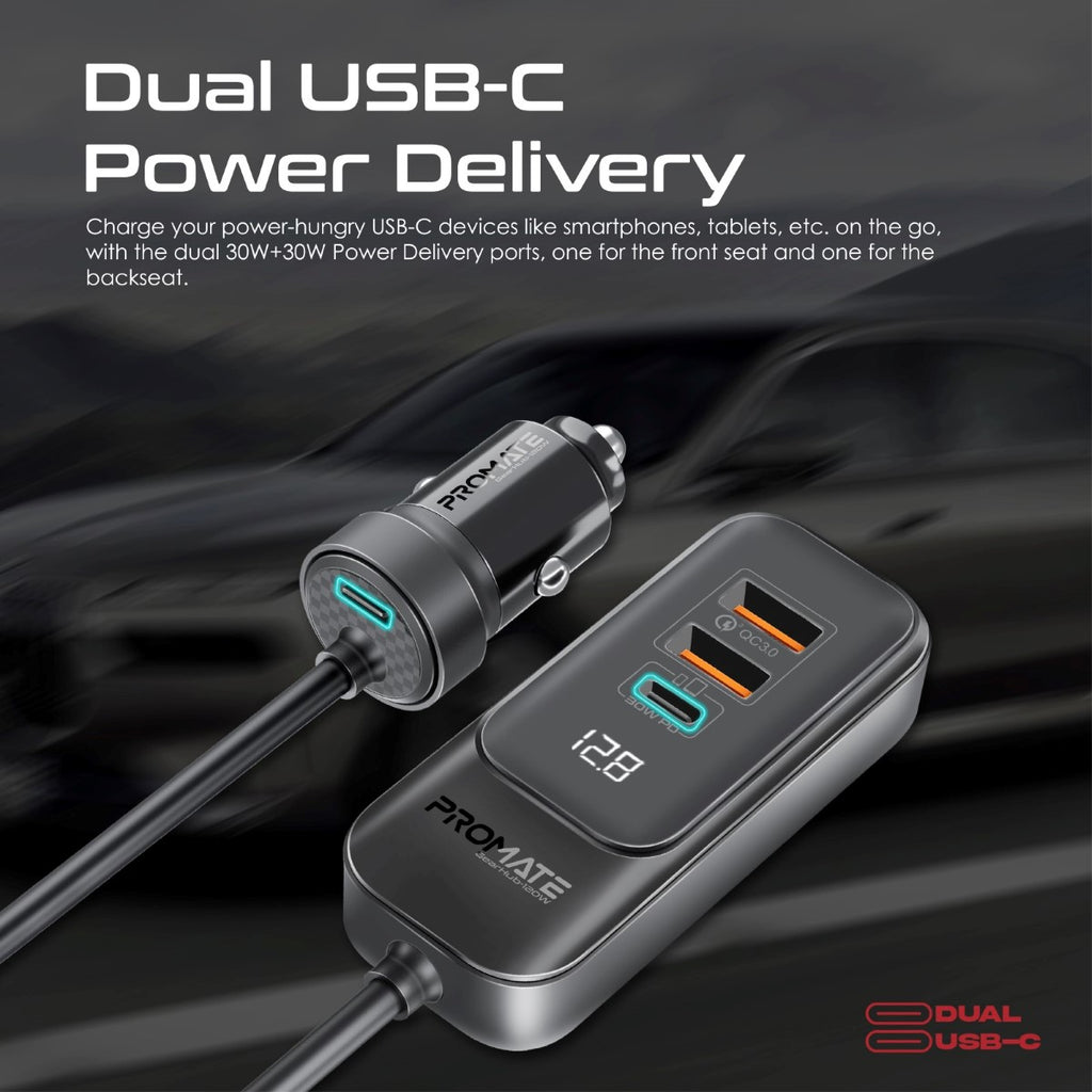 120W RapidCharge™ Car Charger with Multi-Port Backseat Charging Hub ...