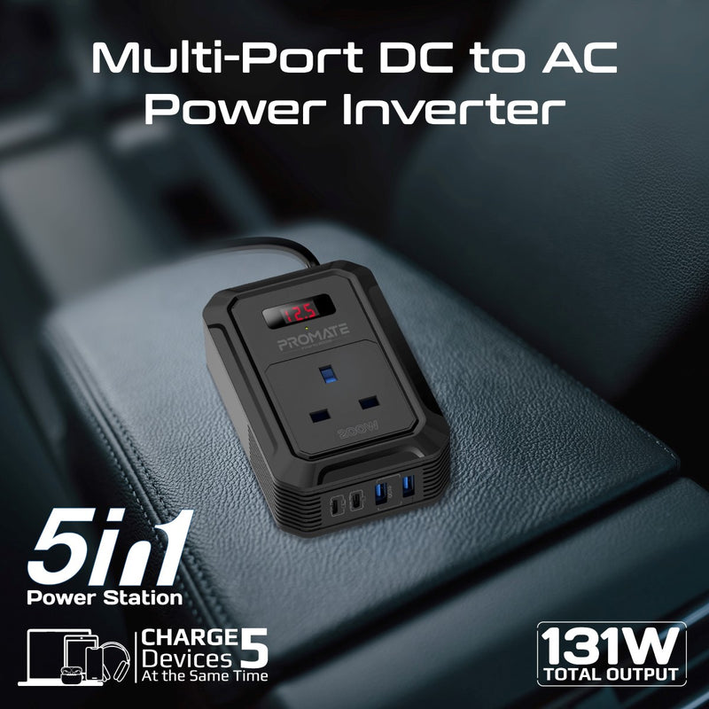 Multi-Port DC to AC Power Inverter with 200W AC Socket