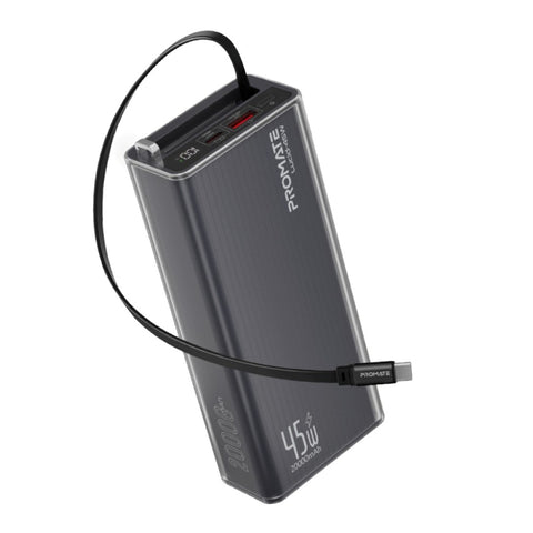 20000mAh Clear-Case Power Bank with 45W PD Retractable USB-C Cable & LED Display