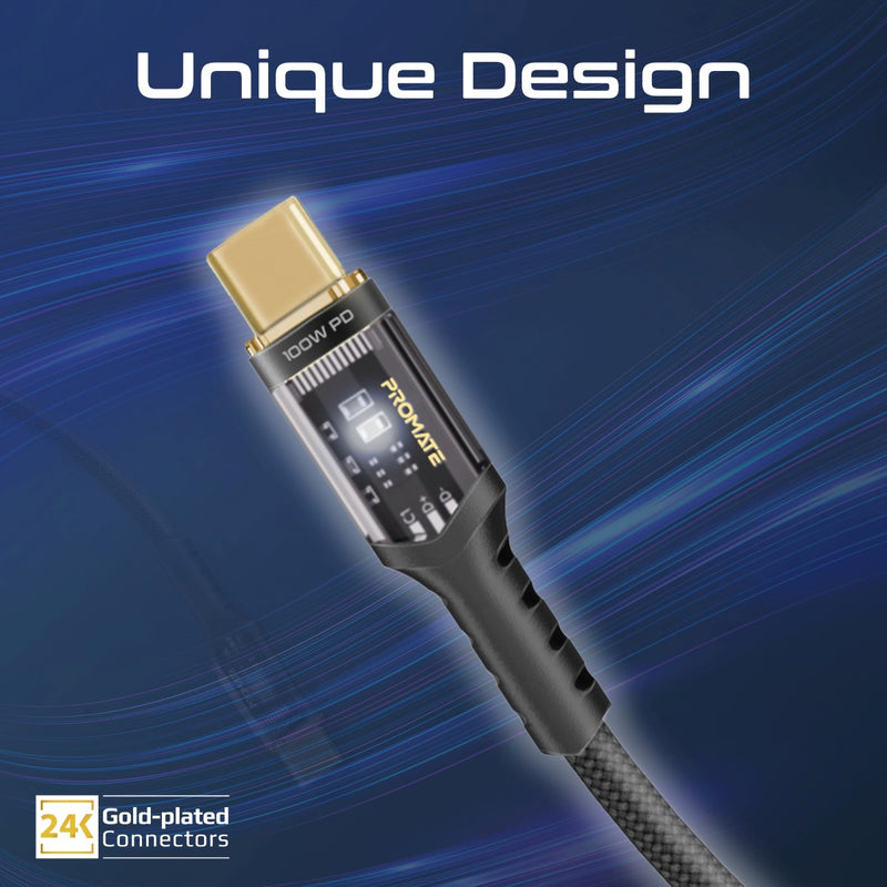 Cc120 Key High Tensile Transparent 100W Power Delivery USB-C Cable with LED Ligh ...
