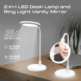 Flexible Gooseneck LED Desk Lamp with Ring Light Vanity Mirror and touch controls