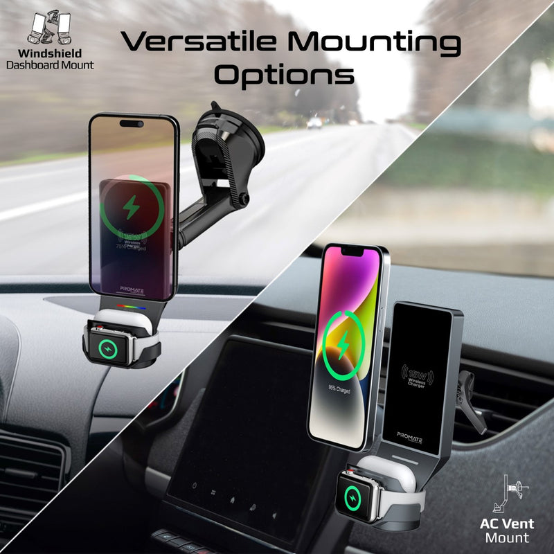 3-in-1 MagSafe Compatible Car Wireless Charging Station