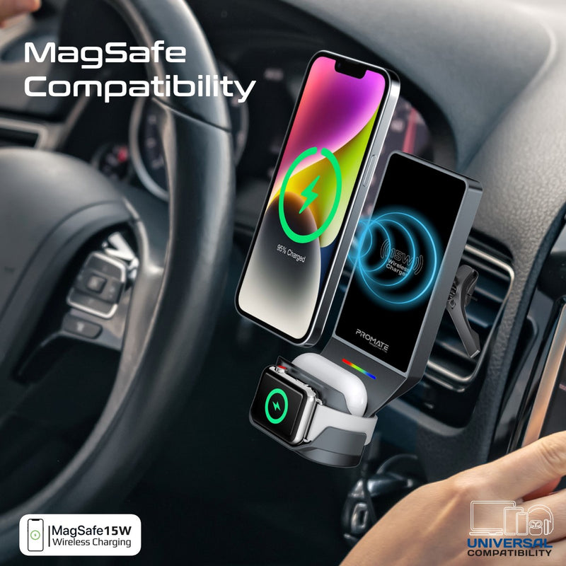 3-in-1 MagSafe Compatible Car Wireless Charging Station