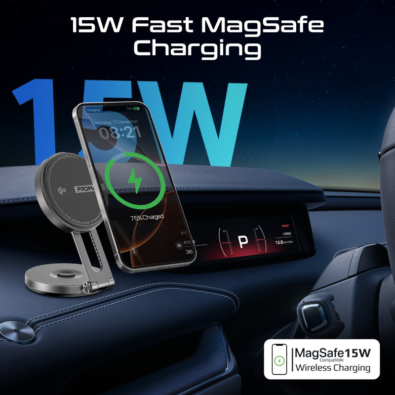 15W Qi2 Certified Extending Magnetic Wireless Smartphone Charging Mount