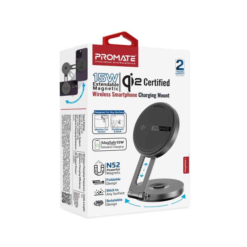 15W Qi2 Certified Extending Magnetic Wireless Smartphone Charging Mount