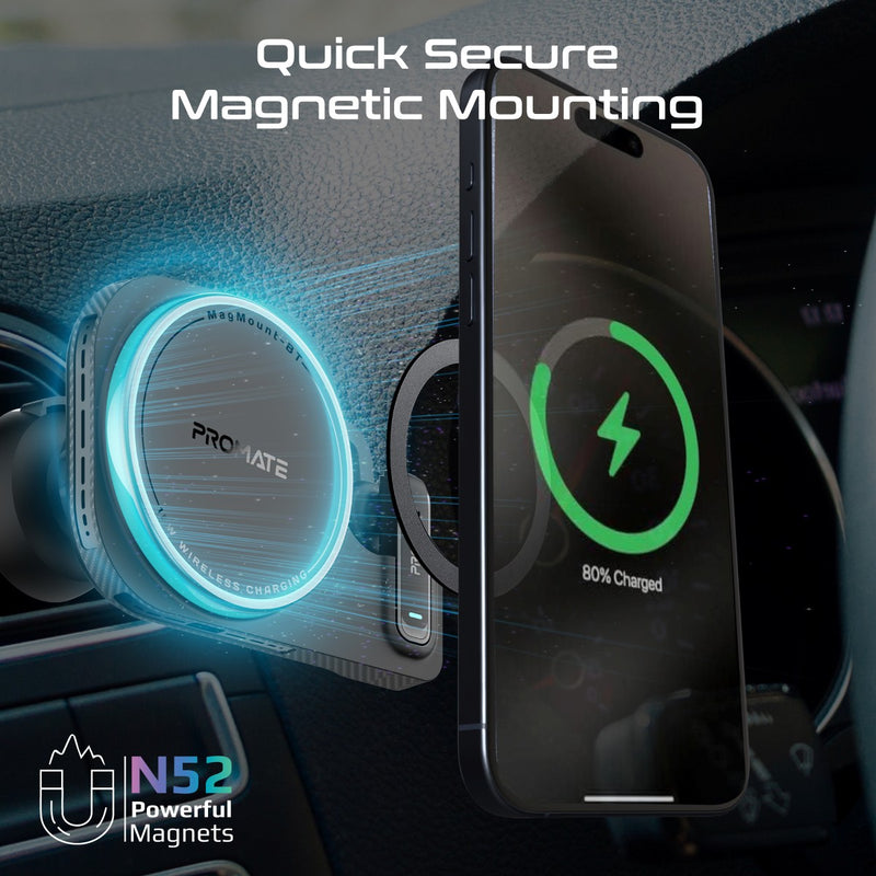 2-in-1 MagSafe Compatible 15W Wireless Car Charger with Built-in Wireless Mono ENC Earphone