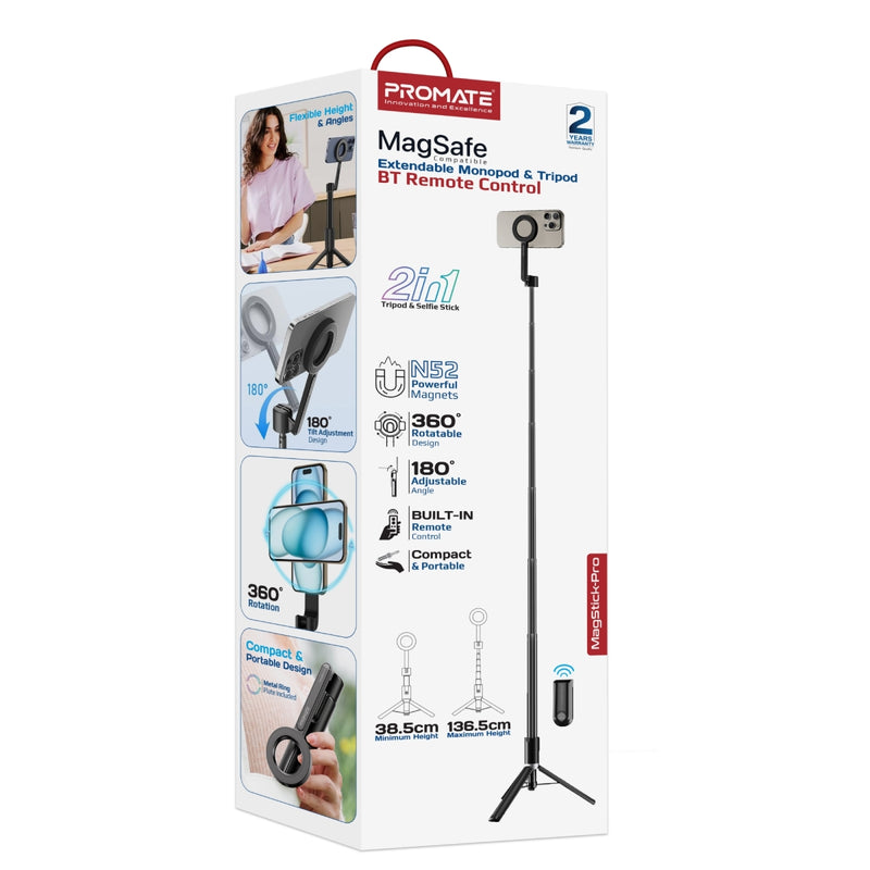 MagSafe Compatible Extendable Monopod & Tripod Stand with Remote Control