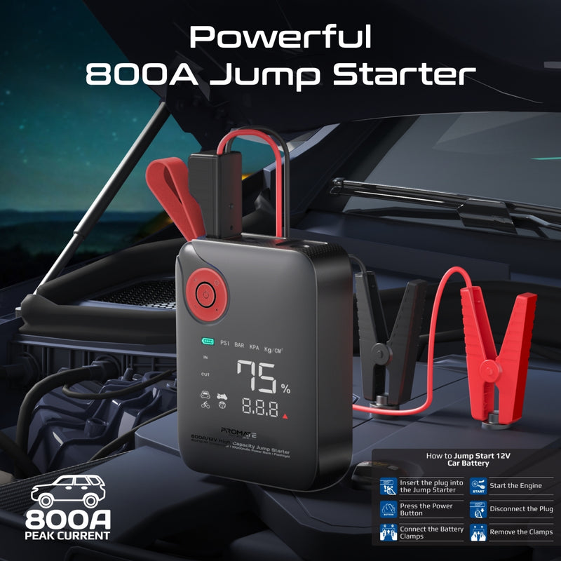 800A/12V High-Capacity Jump Starter 150PSI Air Compressor with 10000mAh Power Bank & Flashlight