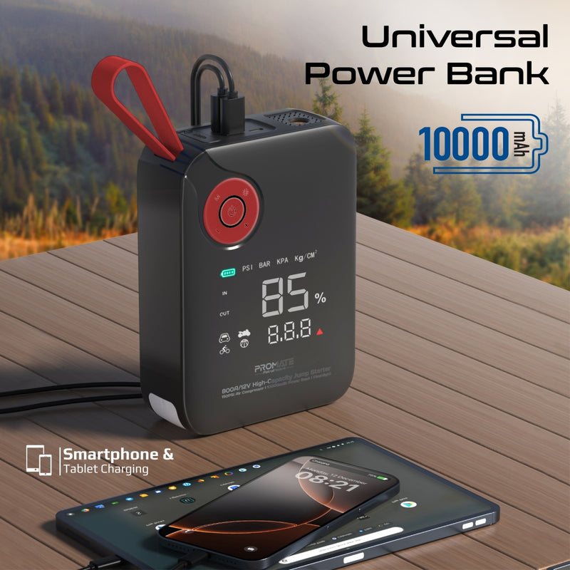 800A/12V High-Capacity Jump Starter 150PSI Air Compressor with 10000mAh Power Bank & Flashlight