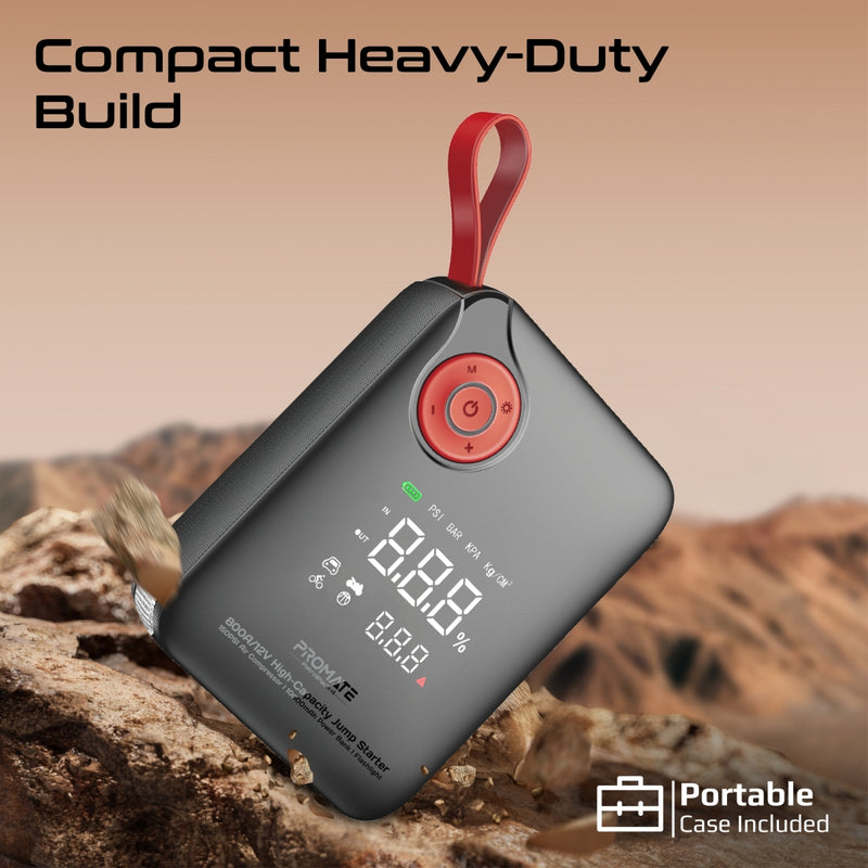 800A/12V High-Capacity Jump Starter 150PSI Air Compressor with 10000mAh Power Bank & Flashlight