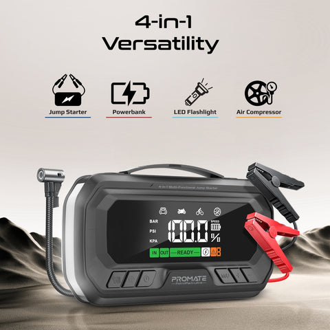 3000A/12V High-Capacity Jump Starter 150PSI Air Compressor with 16000mAh Power bank & Flashlight