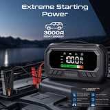3000A/12V High-Capacity Jump Starter 150PSI Air Compressor with 16000mAh Power bank & Flashlight