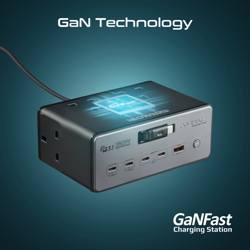 160W GaNFast™ PD 3.1 Charging Station with 3250W Quad AC Sockets