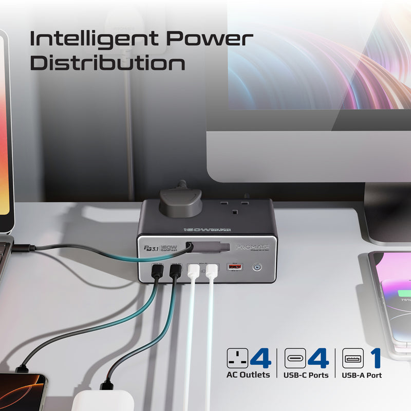 160W GaNFast™ PD 3.1 Charging Station with 3250W Quad AC Sockets
