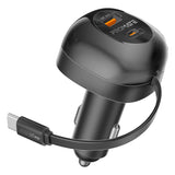 62W Multi-Port Car Charger with Retractable USB-C Cable