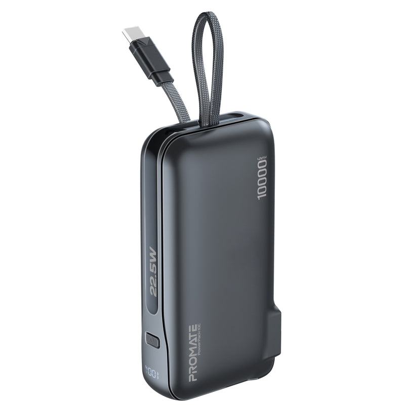 Ultra-compact-Fast Charging Power Bank with AC Charger & Built-In USB-C Cable