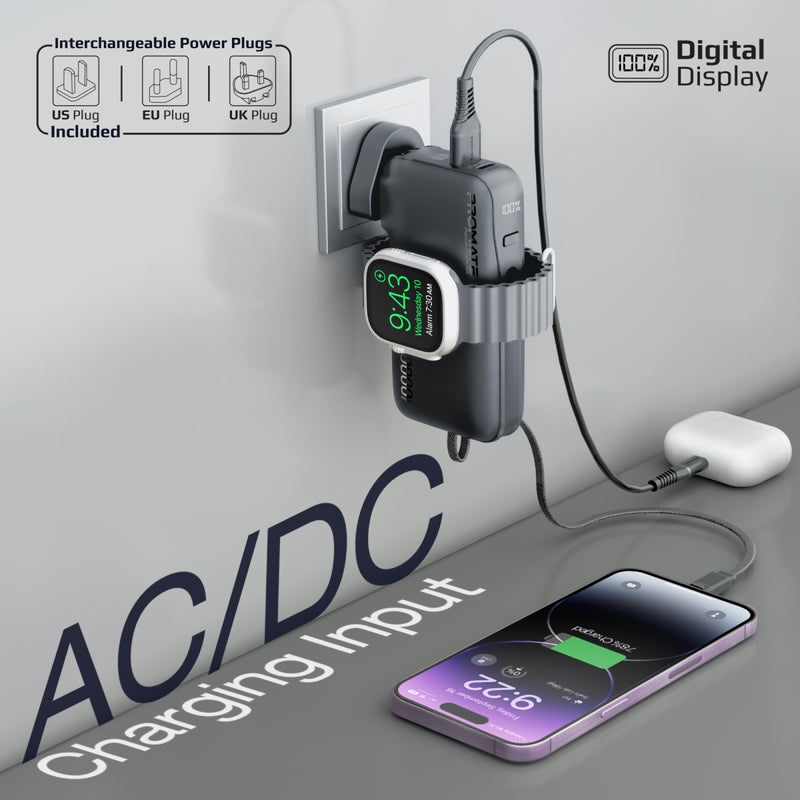 Ultra-compact Fast-Charging Power Bank with AC Charger, Apple Watch Charger and Built-In Lightning Cable