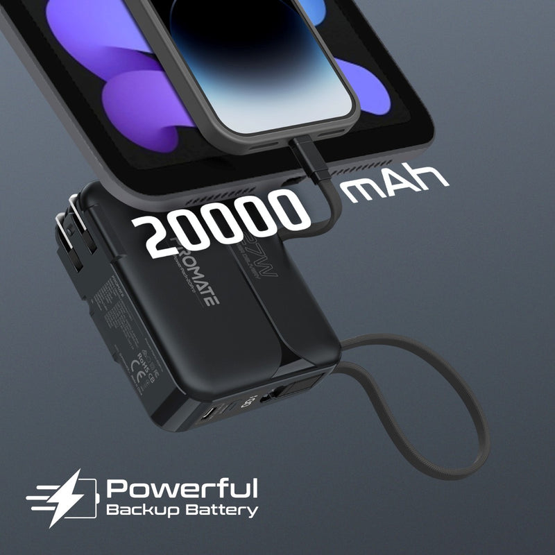 Ultra-compact 20000mAh Fast Charging Power Bank with AC Charger