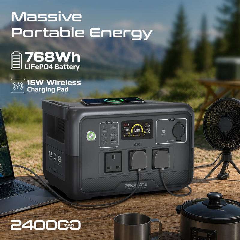 800W/768Wh LiFePO4 Portable Smart Power Station with Intelligent Display & Solar Charging