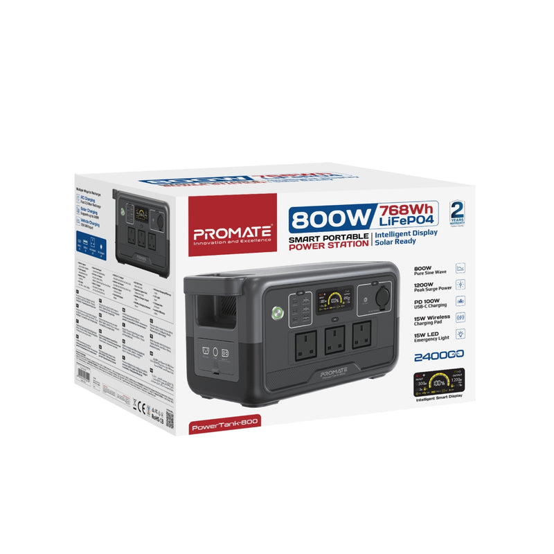 800W/768Wh LiFePO4 Portable Smart Power Station with Intelligent Display & Solar Charging