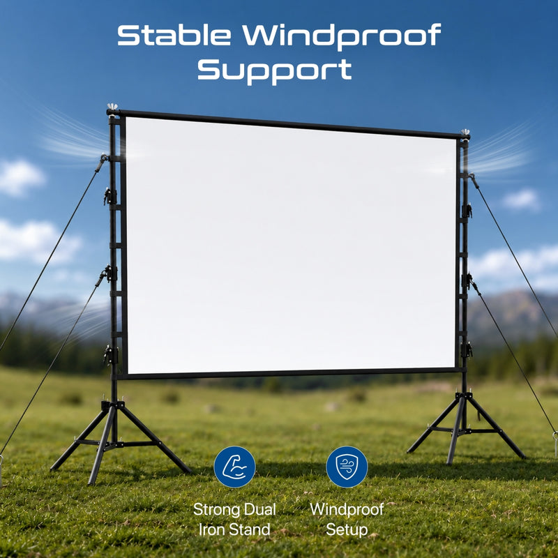 150-Inch Compact Portable Projection Screen with Dual Stand