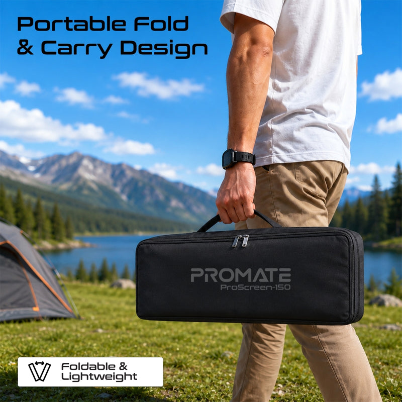 150-Inch Compact Portable Projection Screen with Dual Stand