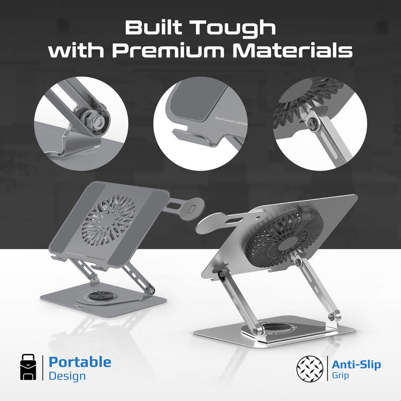 Multi-Level Laptop Cooling Stand w/ Magnetic Fan & Phone Mount
