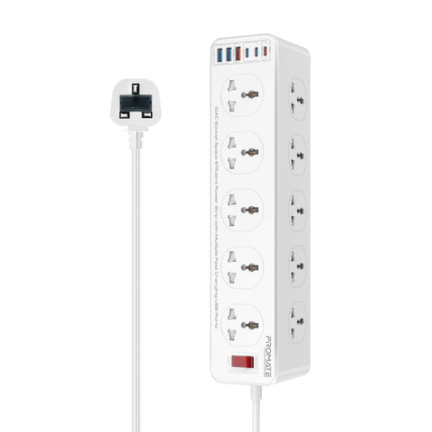 10AC Socket Space Efficient Power Strip with Multiple Fast Charging USB Ports