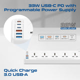10AC Socket Space Efficient Power Strip with Multiple Fast Charging USB Ports