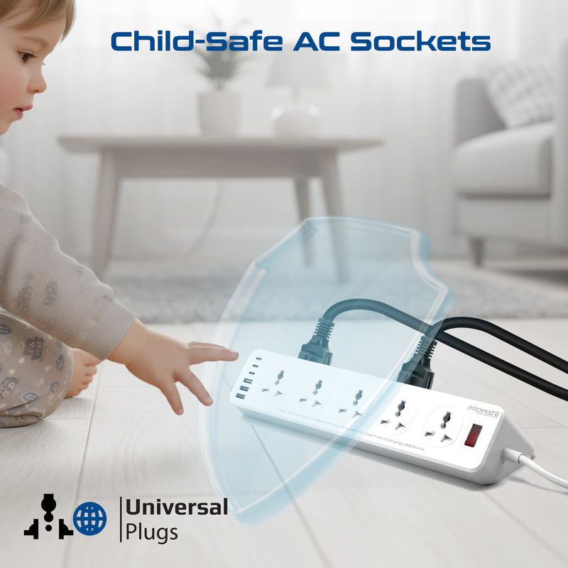 10AC Socket Space Efficient Power Strip with Multiple Fast Charging USB Ports