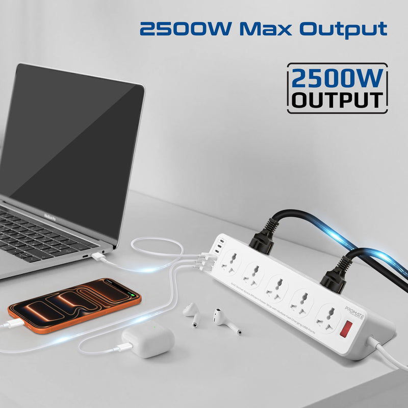 10AC Socket Space Efficient Power Strip with Multiple Fast Charging USB Ports