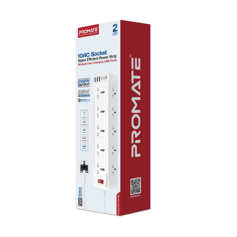 10AC Socket Space Efficient Power Strip with Multiple Fast Charging USB Ports